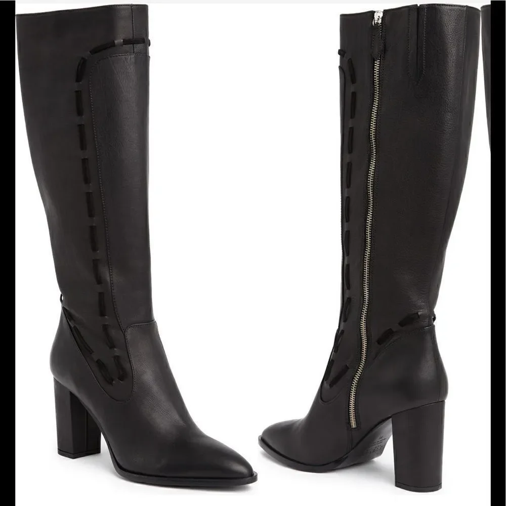 Sylven New York Women’s straps tall  leather  boot in black Sz 11, new in box